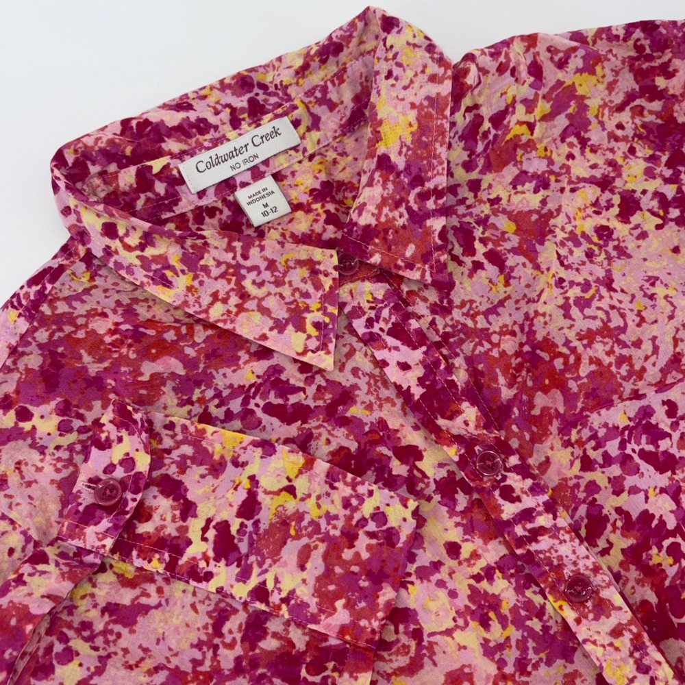Coldwater Creek No Iron Pink Abstract Print Cotton Button Down Shirt Womens M